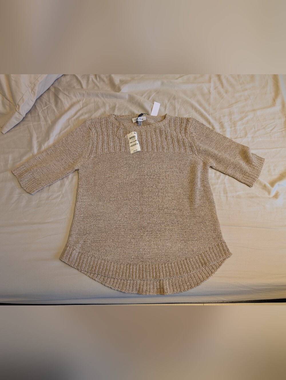 Melissa Paige Beige Short-Sleeve Crewneck Sweater